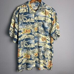 Big Dogs Hawaiian Aloha Shirt Tropical Dog Fishing Camp Button Up Sh/SL Size M